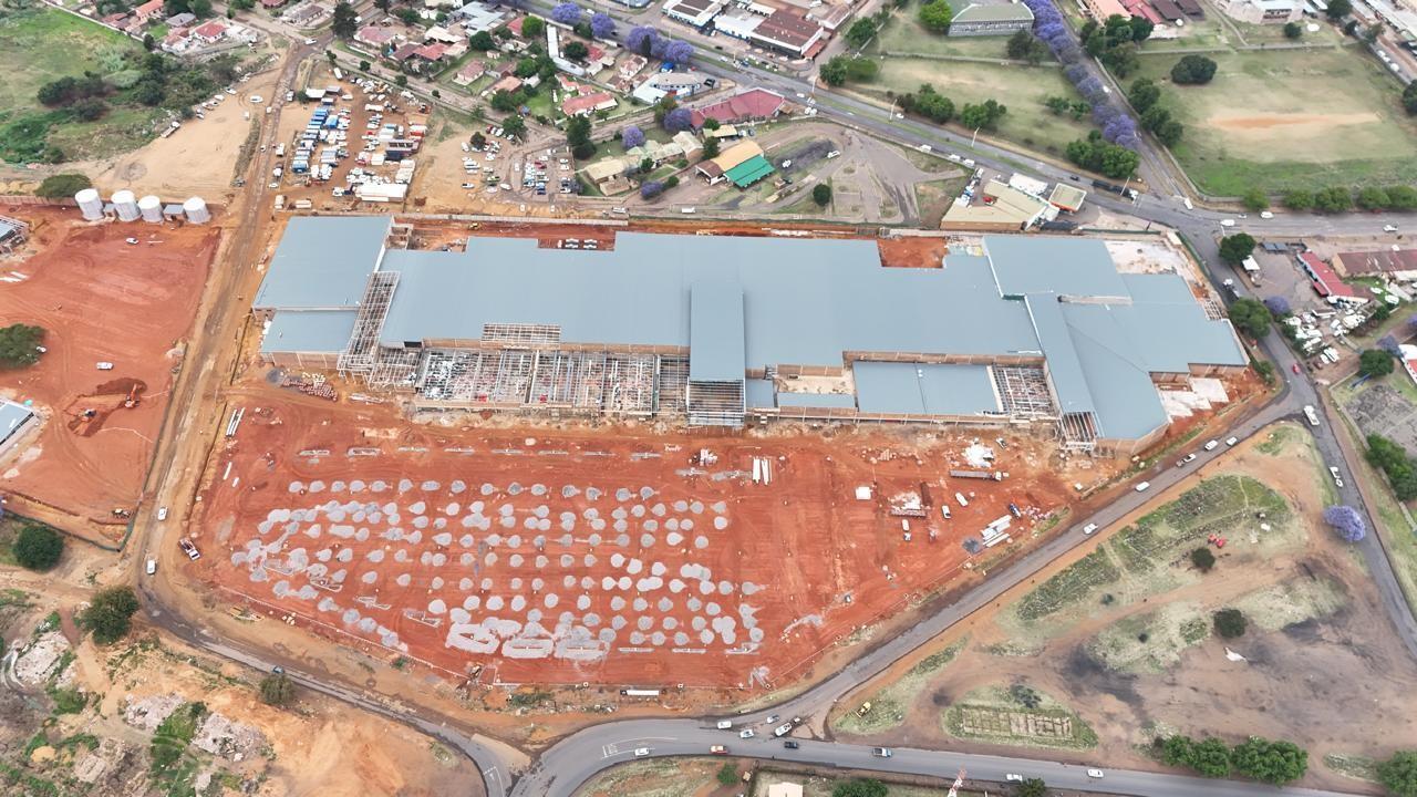 Aerial view of construction progress at Jumbo Mall